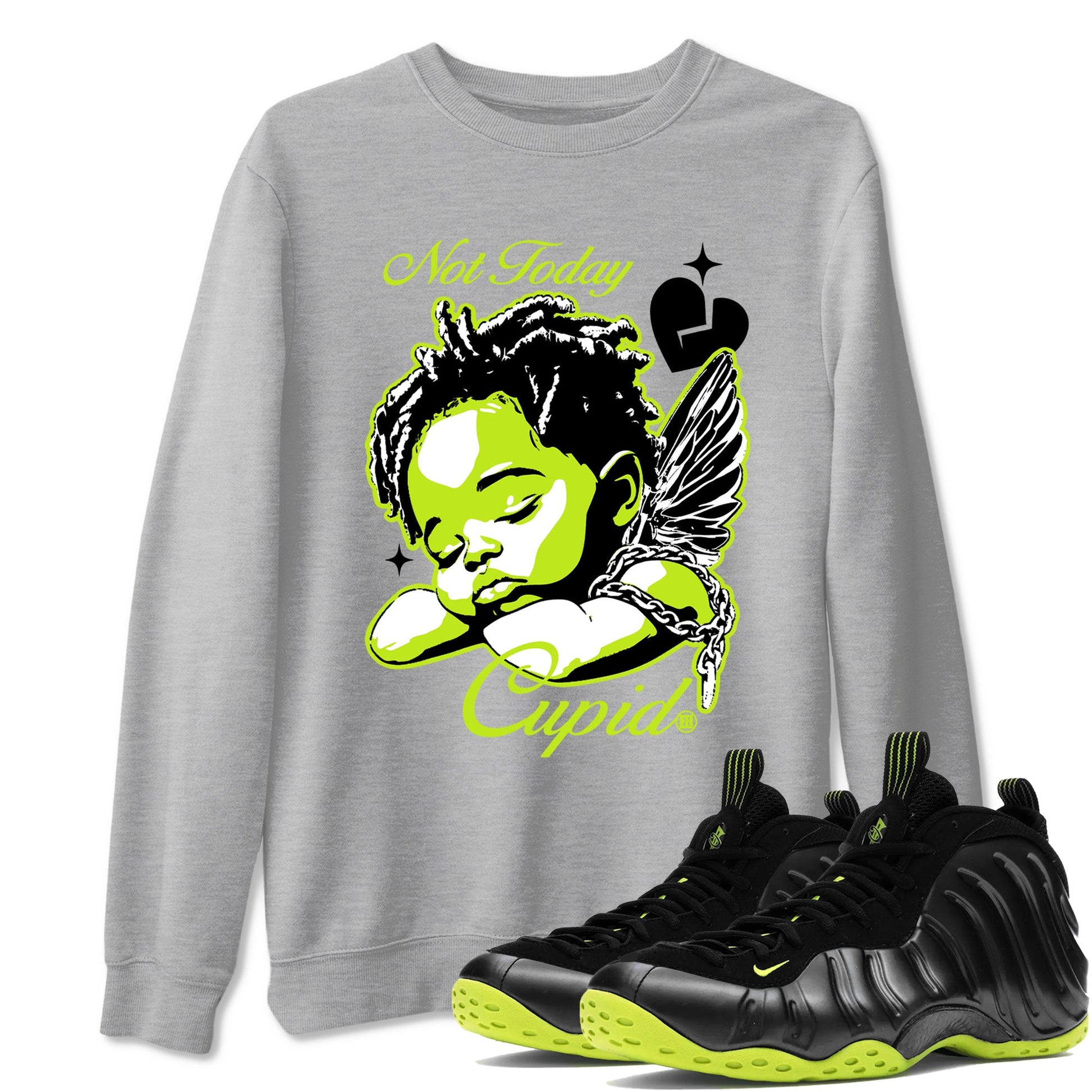 Foams One Black Volt shirts to match jordans Not Today Cupid sneaker match tees Air Foamposite One Black and Volt match shoes to clothes SNRT Sneaker Tees unisex cotton Heather Grey 1 shirts