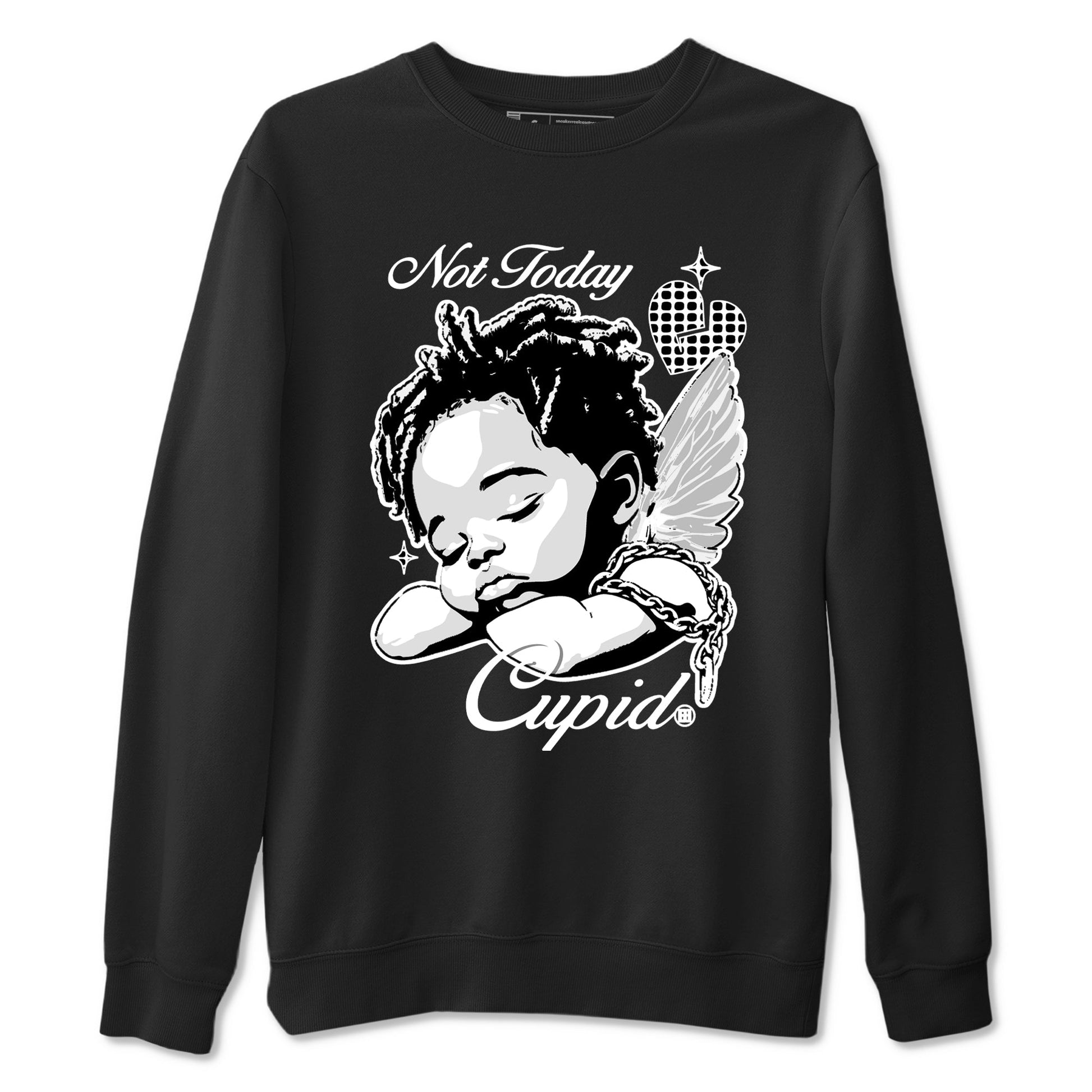 Not Today Cupid sneaker match t-shirt styled to complete your fit with the Air Foamposite One Triple White sneakers, graphic shirts in Black 2.