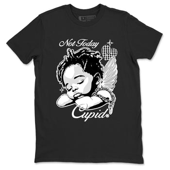Not Today Cupid sneaker match t-shirt styled to complete your fit with the Air Foamposite One Triple White sneakers, graphic shirts in Black 2.