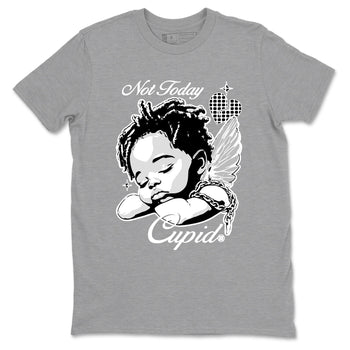 Not Today Cupid sneaker match t-shirt styled to complete your fit with the Air Foamposite One Triple White sneakers, graphic shirts in Heather Grey 2.