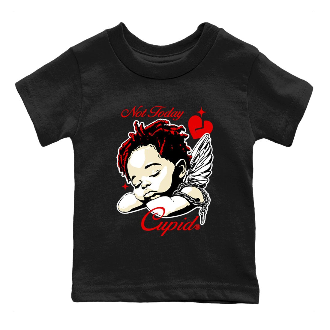1s Black Toe Reimagined shirts to match jordans Not Today Cupid sneaker match tees Air Jordan 1 Black Toe Reimagined best t shirts to wear with jordans SNRT Sneaker Tees Youth Baby Black 2 tee
