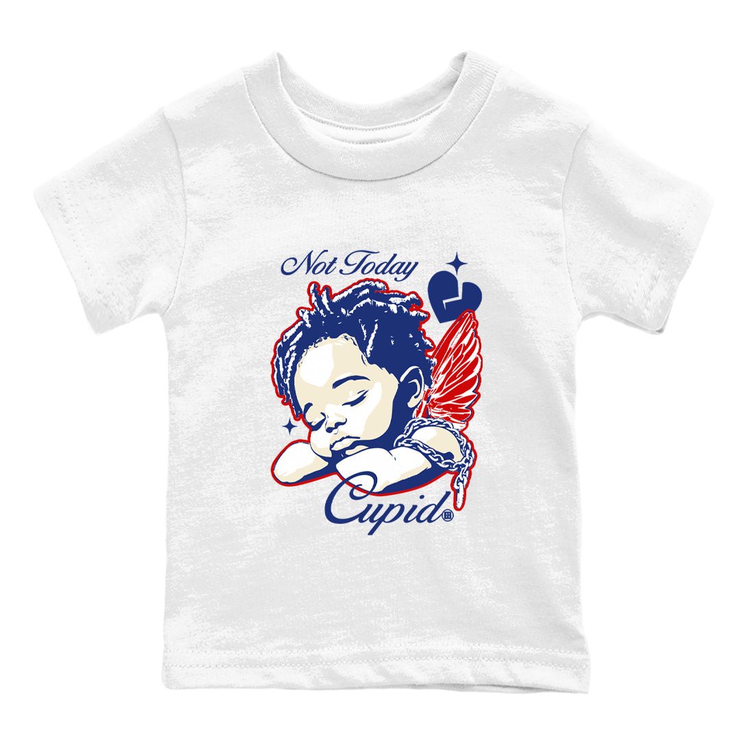 1s Rare Air shirts to match jordans Not Today Cupid sneaker match tees Air Jordan 1 High OG Rare Air Deep Royal Blue match shoes to clothes SNRT Sneaker Tees Youth Baby White 2 tee