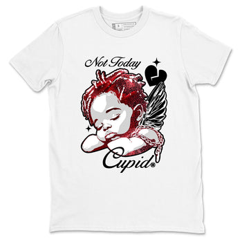 Not Today Cupid sneaker match t-shirt styled to complete your fit with the Air Jordan 1 Ruby sneakers, shown in White 2.