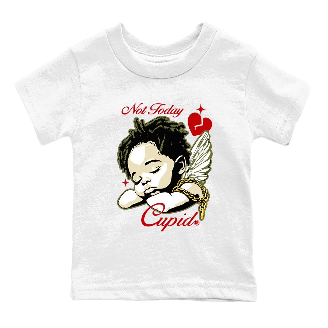 Air Jordan 1 x Travis Scott Medium Olive shirts to match jordans Not Today Cupid sneaker match tees Air Jordan 1 Travis Scott Medium Olive best t shirts to wear with jordans SNRT Sneaker Tees Youth Baby White 2 tee
