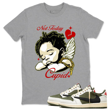 Air Jordan 1 x Travis Scott Medium Olive shirts to match jordans Not Today Cupid sneaker match tees Air Jordan 1 Travis Scott Medium Olive best t shirts to wear with jordans SNRT Sneaker Tees unisex cotton Heather Grey 1 shirts