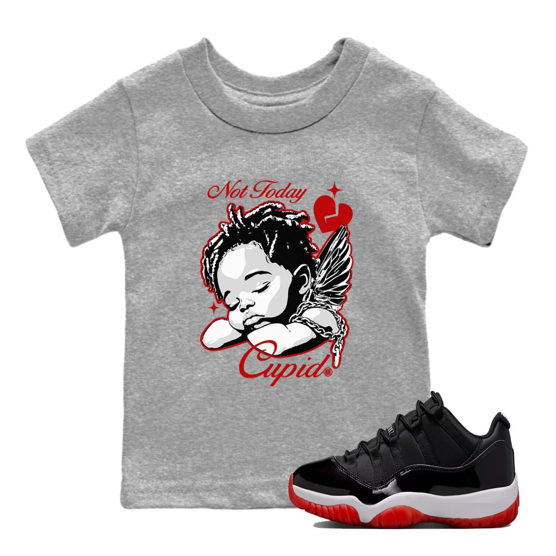 Air Jordan 11 Low Bred sneaker match tee Not Today Cupid sneaker match tees Air Jordan 11 Bred best t-shirts to match jordans SNRT Sneaker Tees Youth Baby Heather Grey 1 tee