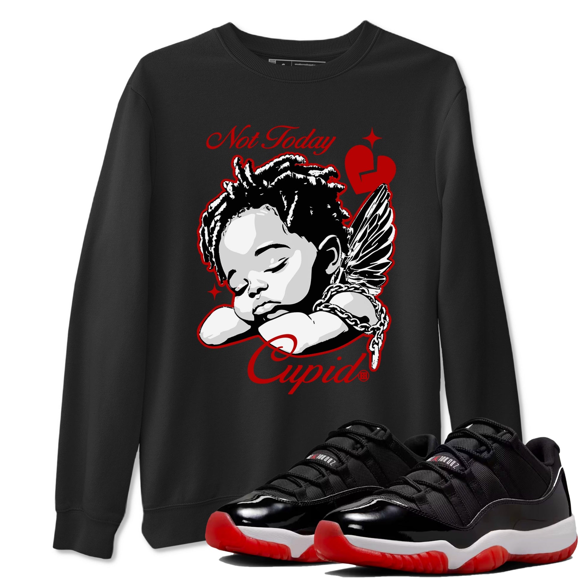 Air Jordan 11 Low Bred sneaker match tee Not Today Cupid sneaker match tees Air Jordan 11 Bred best t-shirts to match jordans SNRT Sneaker Tees unisex cotton Black 1 shirts