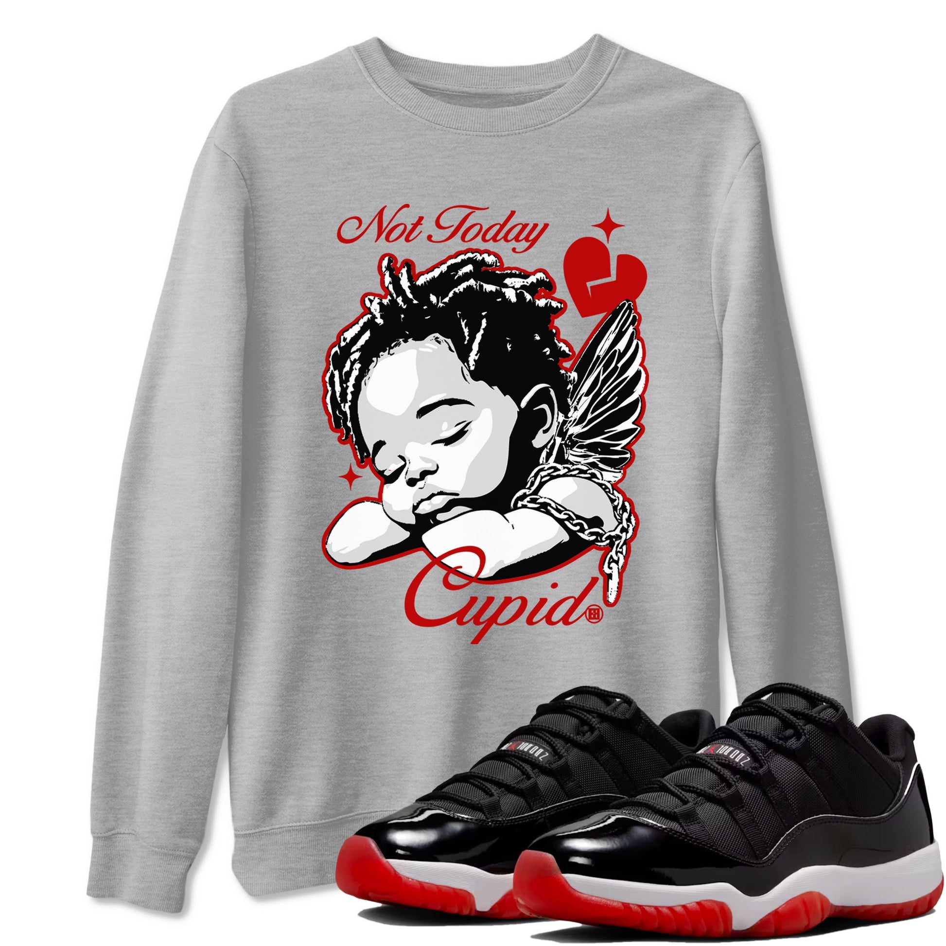 Air Jordan 11 Low Bred sneaker match tee Not Today Cupid sneaker match tees Air Jordan 11 Bred best t-shirts to match jordans SNRT Sneaker Tees unisex cotton Heather Grey 1 shirts