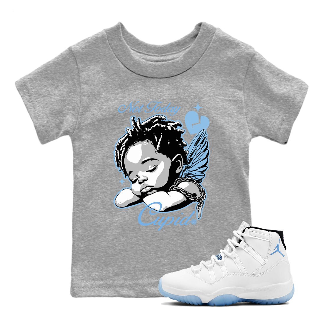 11s Retro Legend Blue shirts to match jordans Not Today Cupid sneaker match tees Air Jordan 11 Legend Blue best t shirts to wear with jordans SNRT Sneaker Tees Youth Baby Heather Grey 1 tee