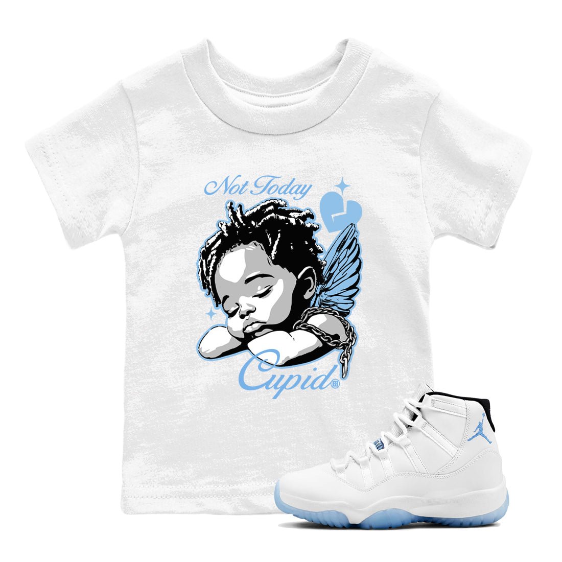 11s Retro Legend Blue shirts to match jordans Not Today Cupid sneaker match tees Air Jordan 11 Legend Blue best t shirts to wear with jordans SNRT Sneaker Tees Youth Baby White 1 tee