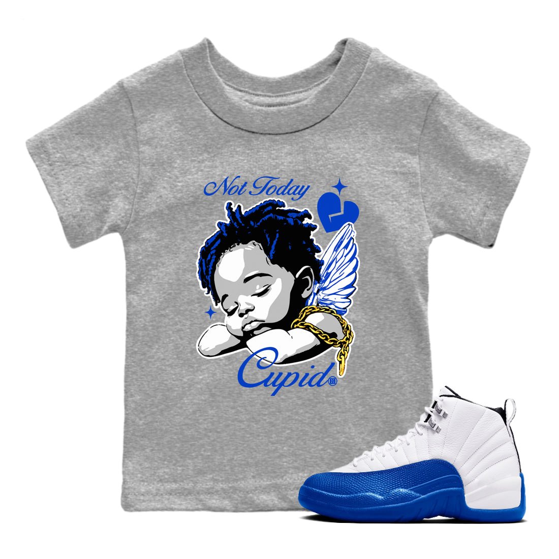 12s Retro Blueberry shirts to match jordans Not Today Cupid sneaker match tees Air Jordan 12 Blueberry best t shirts to wear with jordans SNRT Sneaker Tees Youth Baby Heather Grey 1 tee