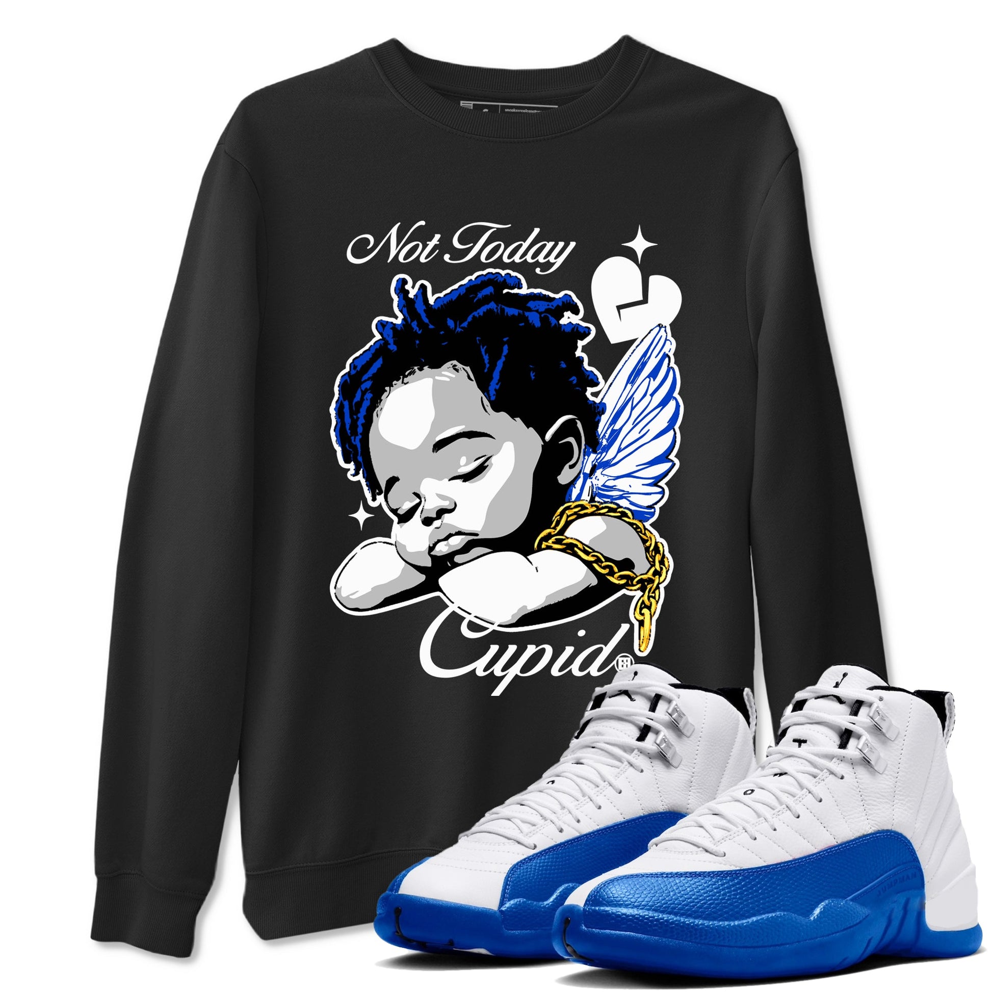 12s Retro Blueberry shirts to match jordans Not Today Cupid sneaker match tees Air Jordan 12 Blueberry best t shirts to wear with jordans SNRT Sneaker Tees unisex cotton Black 1 shirts