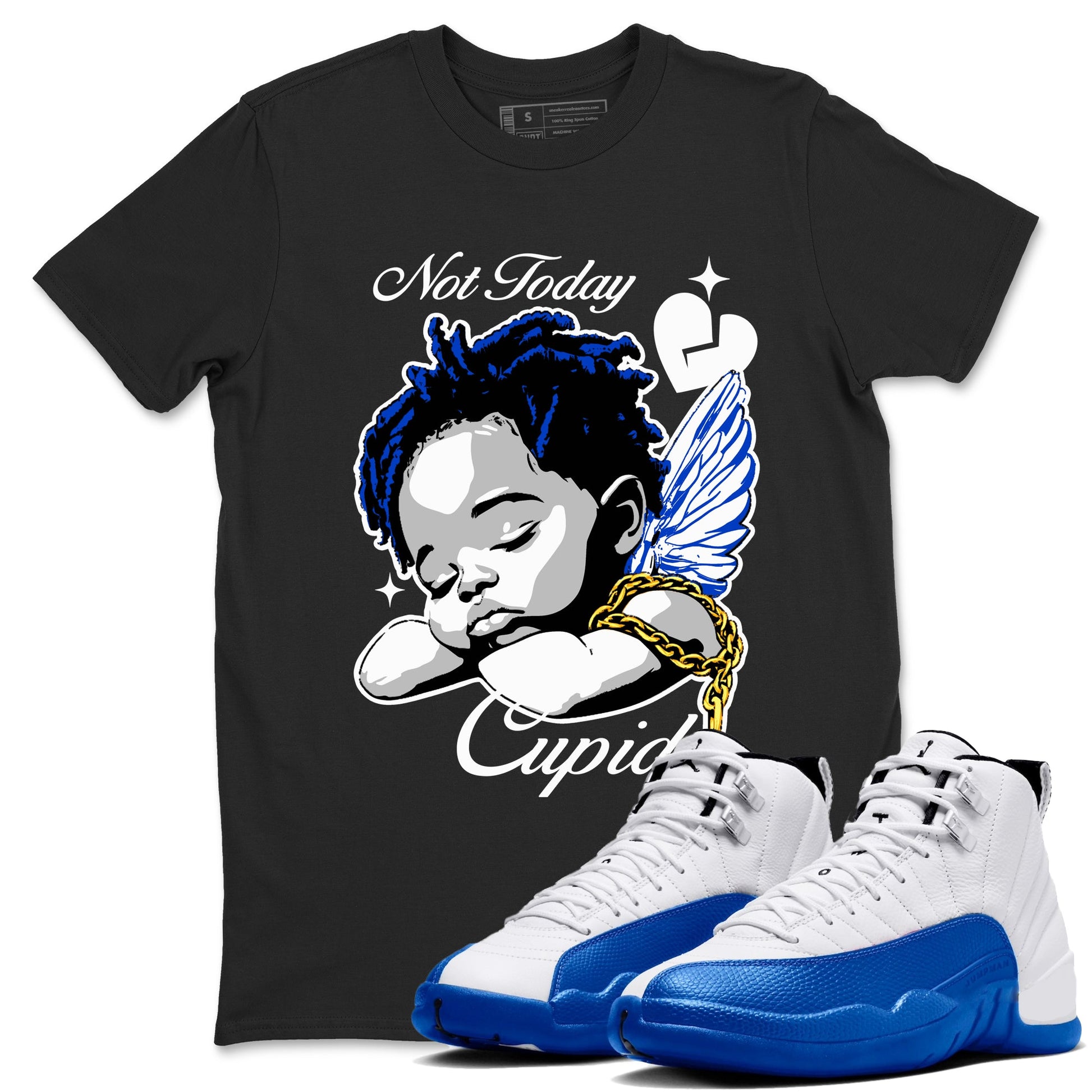 12s Retro Blueberry shirts to match jordans Not Today Cupid sneaker match tees Air Jordan 12 Blueberry best t shirts to wear with jordans SNRT Sneaker Tees unisex cotton Black 1 shirts