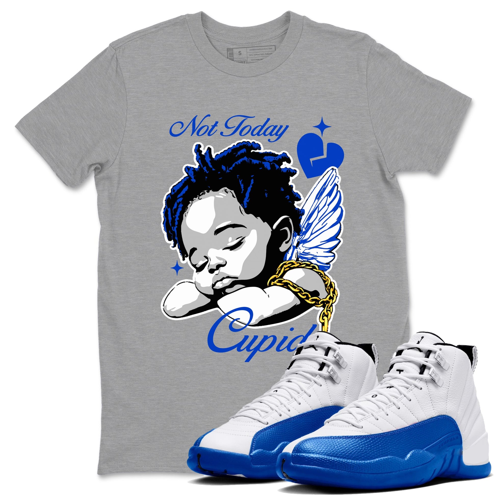 12s Retro Blueberry shirts to match jordans Not Today Cupid sneaker match tees Air Jordan 12 Blueberry best t shirts to wear with jordans SNRT Sneaker Tees unisex cotton Heather Grey 1 shirts