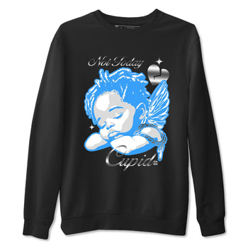 Not Today Cupid sneaker match t-shirt styled to complete your fit with the Air Jordan 12 White and University Blue sneakers, shown in Black 2.