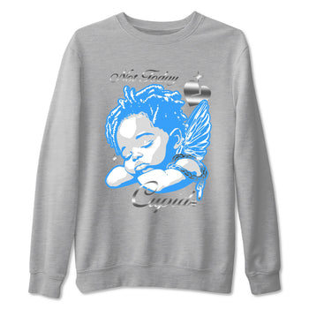 Not Today Cupid sneaker match t-shirt styled to complete your fit with the Air Jordan 12 White and University Blue sneakers, shown in Heather Grey 2.