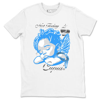 Not Today Cupid sneaker match t-shirt styled to complete your fit with the Air Jordan 12 White and University Blue sneakers, shown in White 2.