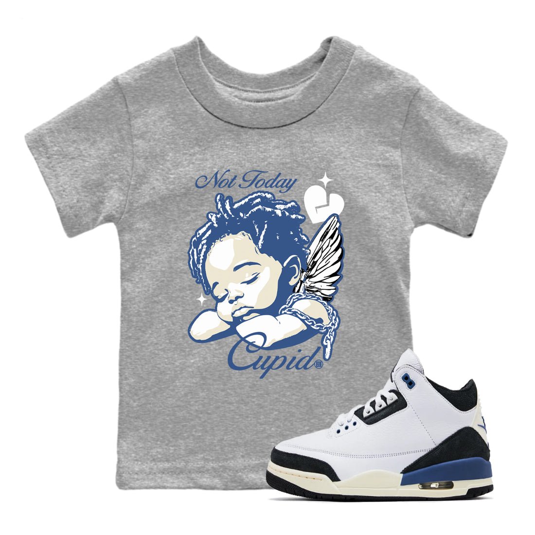 A Ma Maniere Air Jordan 3 Diffused Blue shirts to match jordans Not Today Cupid graphic tee Jordan 3 For The Love best t-shirts to wear with jordans SNRT Sneaker Tees Youth Baby Heather Grey 1 tee