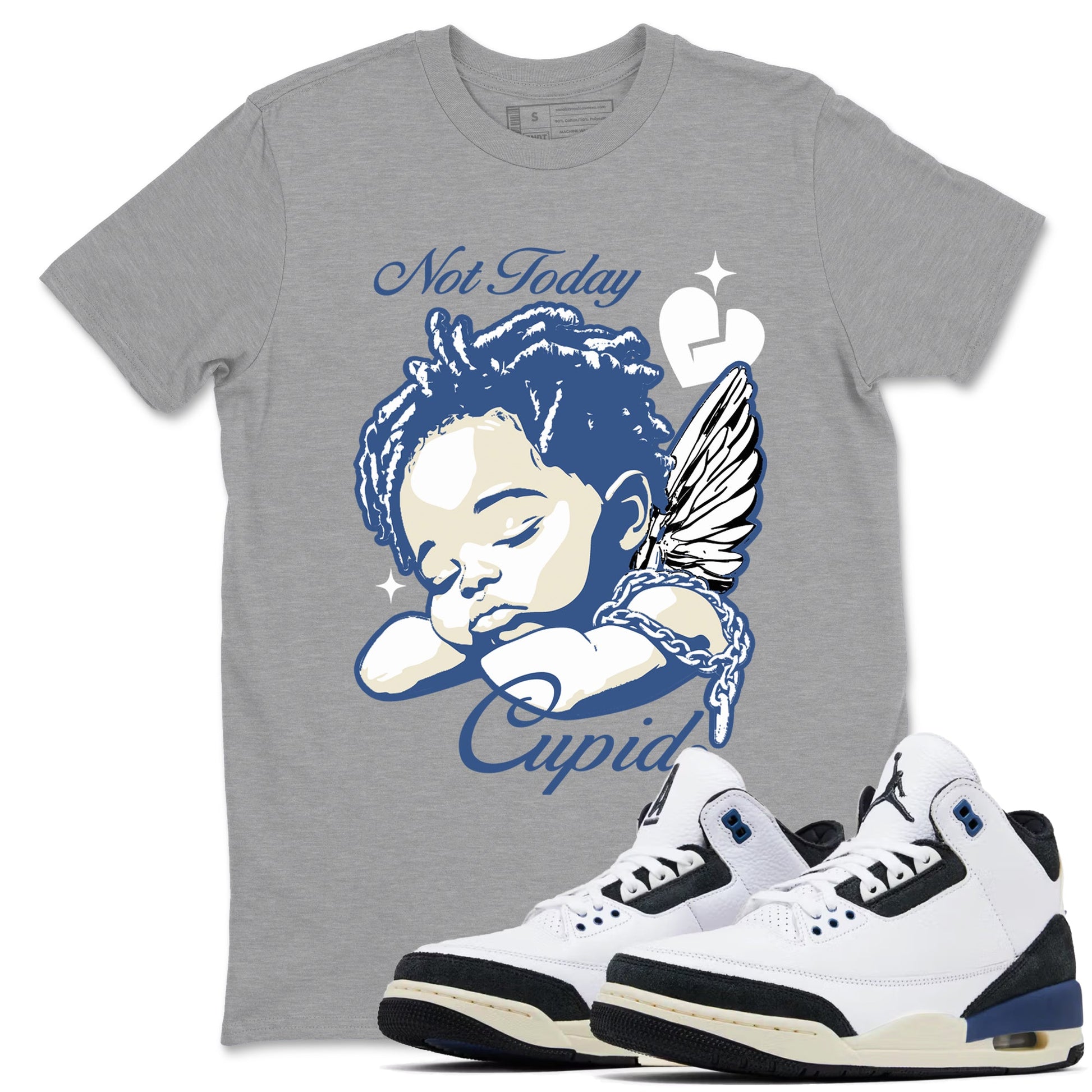 A Ma Maniere Air Jordan 3 Diffused Blue shirts to match jordans Not Today Cupid graphic tee Jordan 3 For The Love best t-shirts to wear with jordans SNRT Sneaker Tees unisex cotton Heather Grey 1 shirts