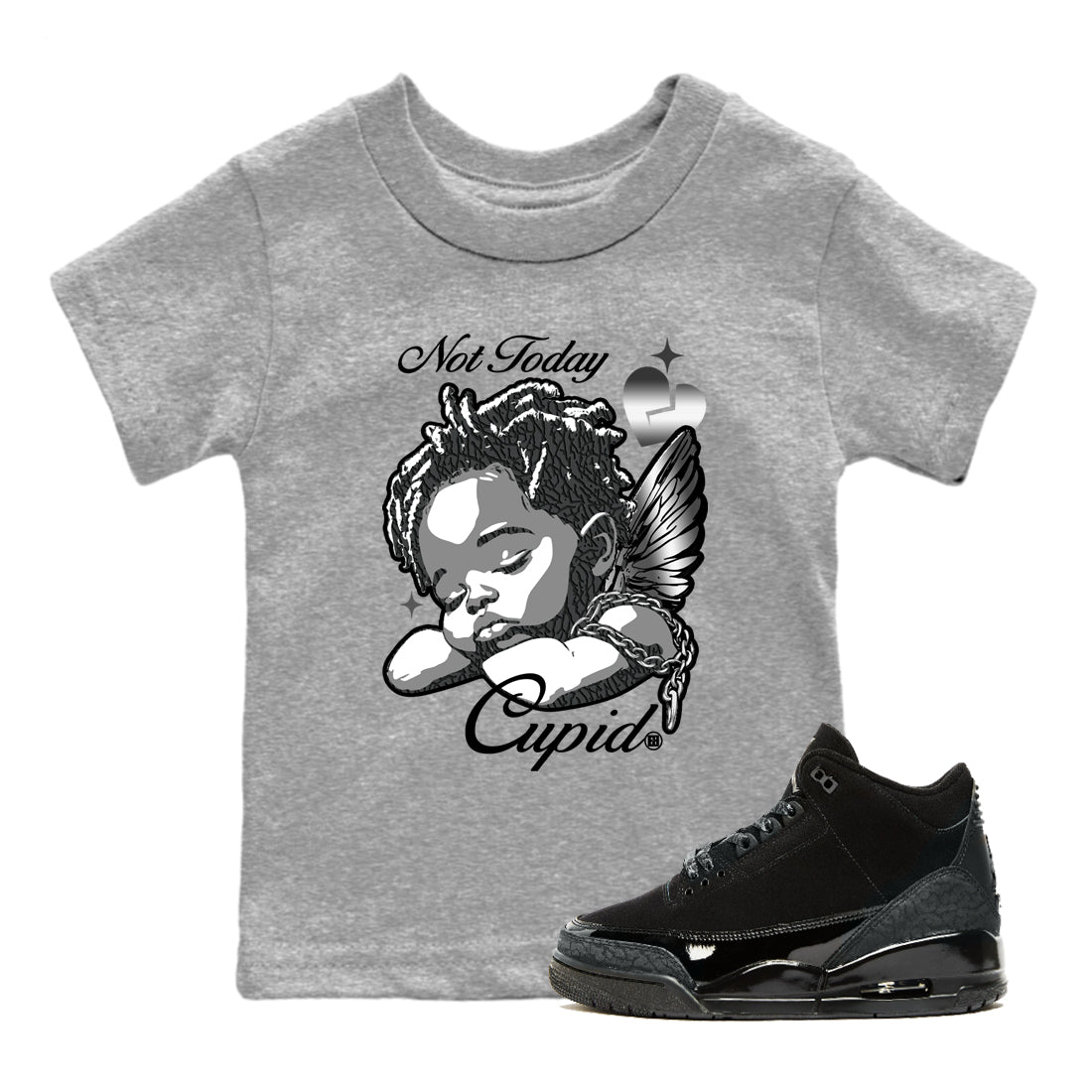 Air Jordan 3 Black Cat shirts to match jordans Not Today Cupid sneaker match tees Jordan 3 Retro Black Cat best t shirts to wear with jordans SNRT Sneaker Tees Youth Baby Heather Grey 1 tee