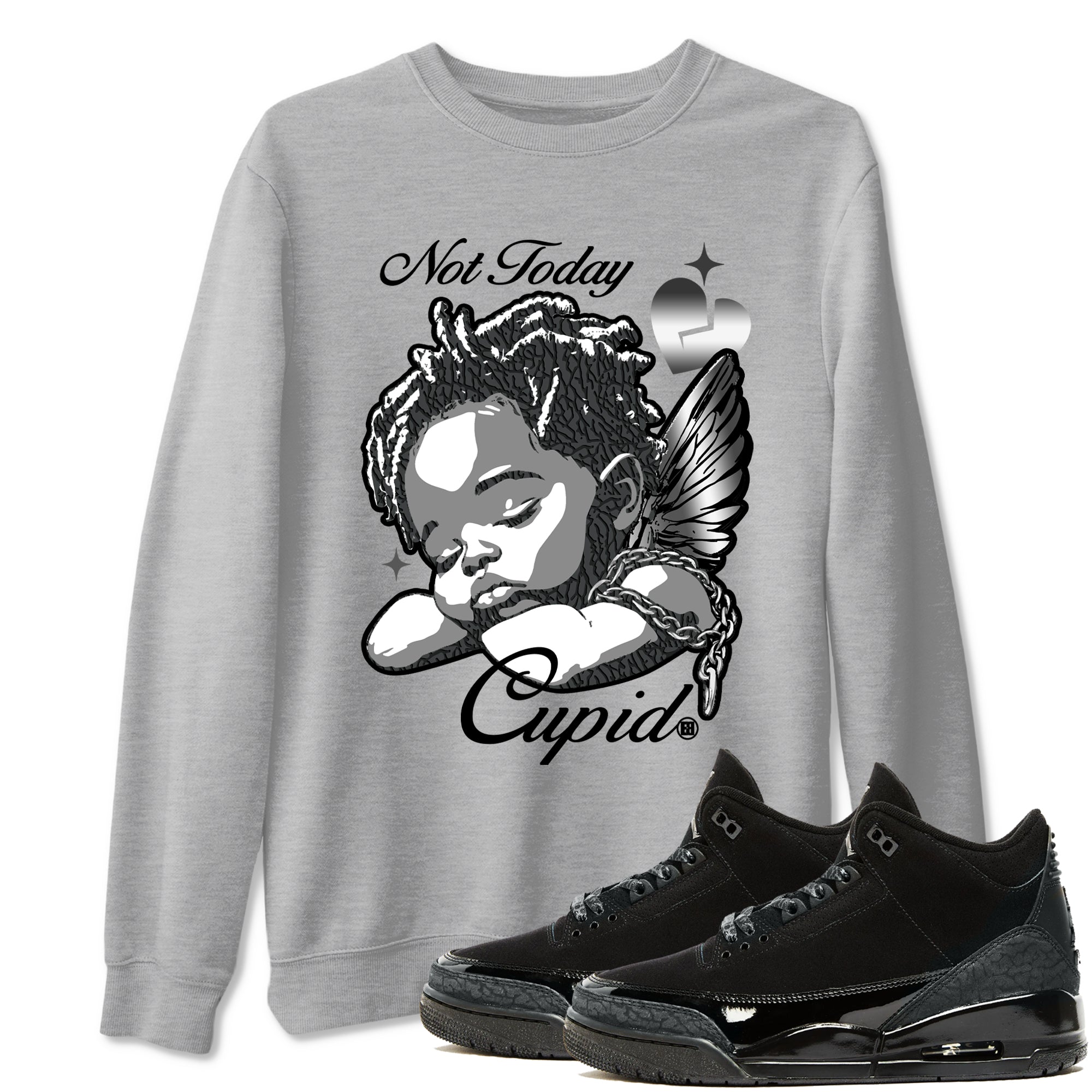 Air Jordan 3 Black Cat shirts to match jordans Not Today Cupid sneaker match tees Jordan 3 Retro Black Cat best t shirts to wear with jordans SNRT Sneaker Tees unisex cotton Heather Grey 1 shirts