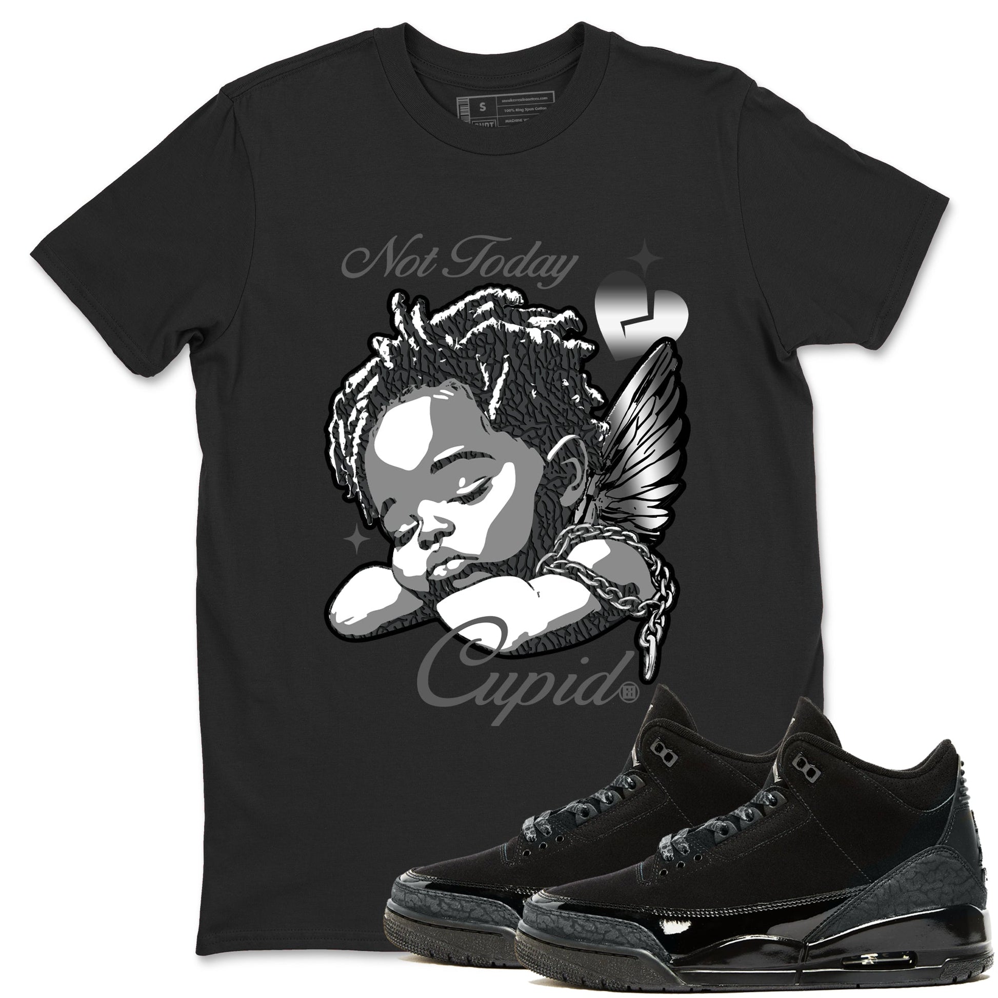 Air Jordan 3 Black Cat shirts to match jordans Not Today Cupid sneaker match tees Jordan 3 Retro Black Cat best t shirts to wear with jordans SNRT Sneaker Tees unisex cotton Black 1 shirts