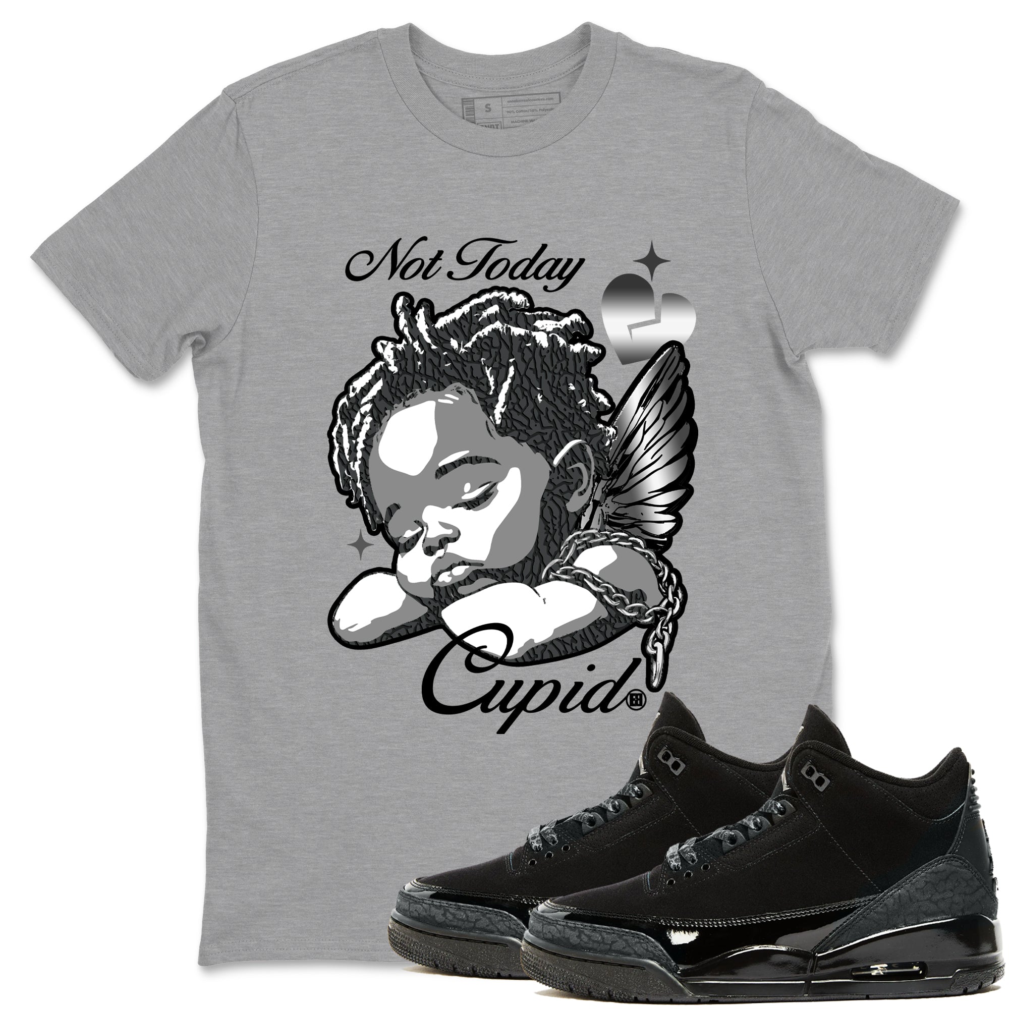 Air Jordan 3 Black Cat shirts to match jordans Not Today Cupid sneaker match tees Jordan 3 Retro Black Cat best t shirts to wear with jordans SNRT Sneaker Tees unisex cotton Heather Grey 1 shirts