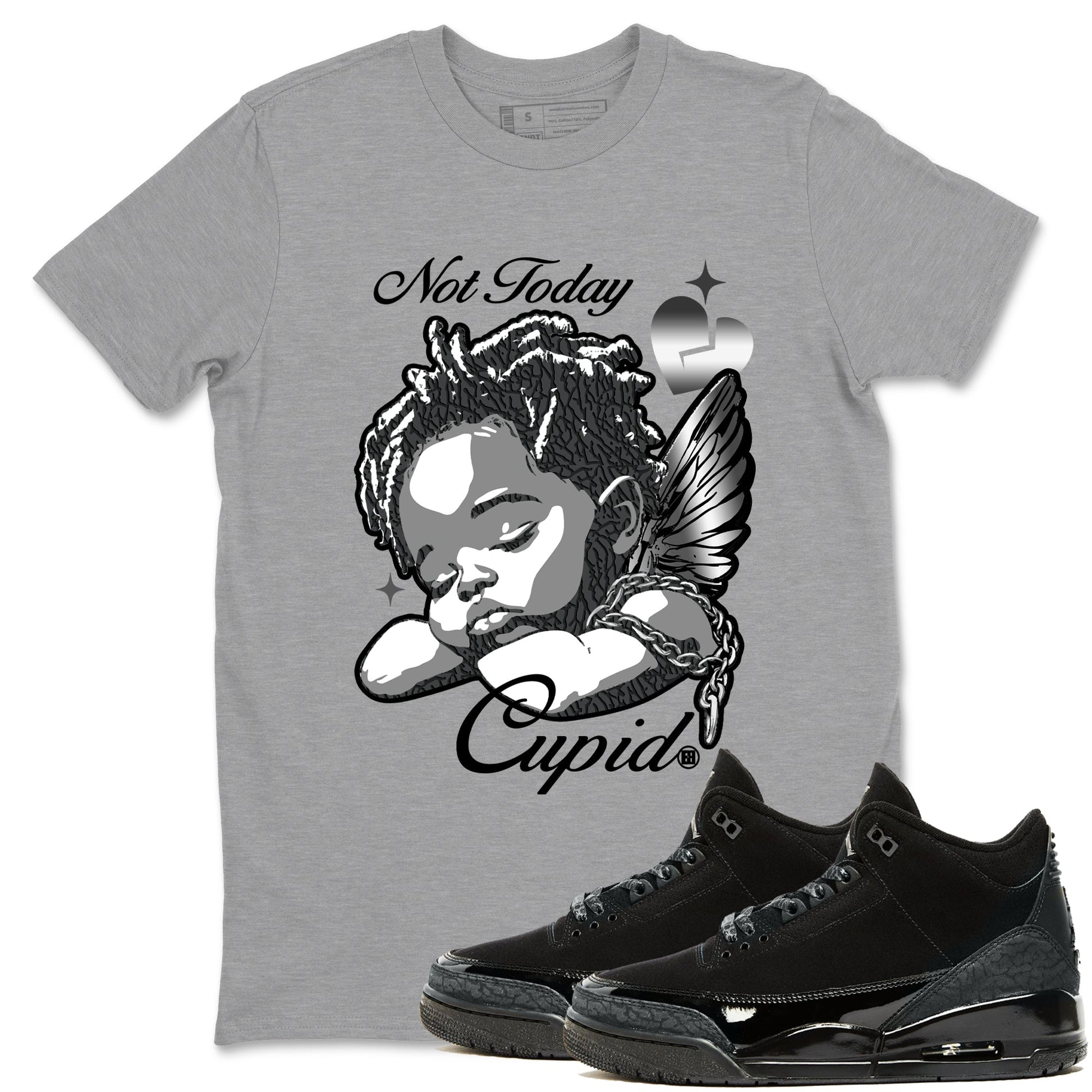 Air Jordan 3 Black Cat shirts to match jordans Not Today Cupid sneaker match tees Jordan 3 Retro Black Cat best t shirts to wear with jordans SNRT Sneaker Tees unisex cotton Heather Grey 1 shirts