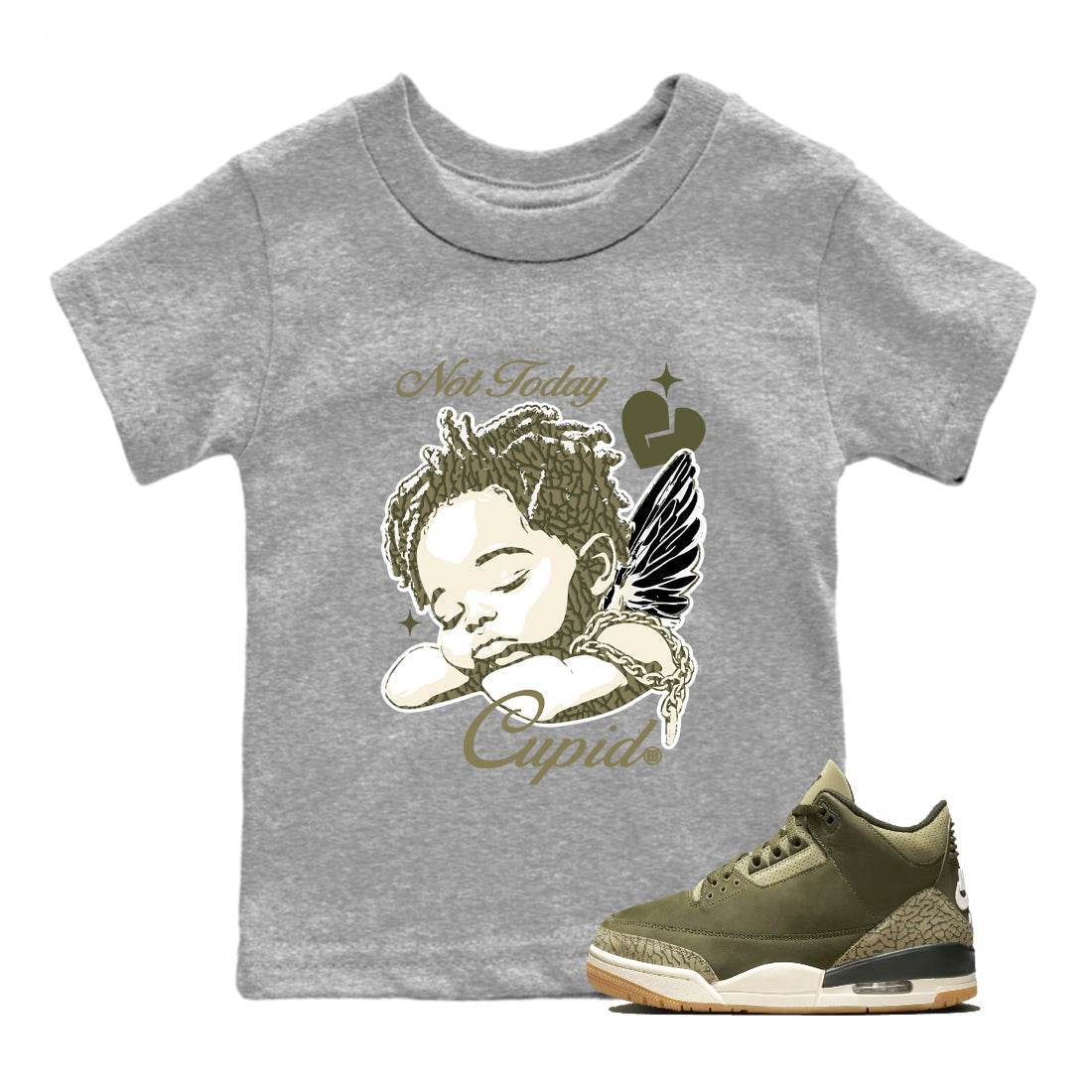 Sneaker Threads – Sneaker Threads To Match Air Jordan 3 Family Affair Shoes – Not Today Cupid Kids T-Shirt Heather Grey 1