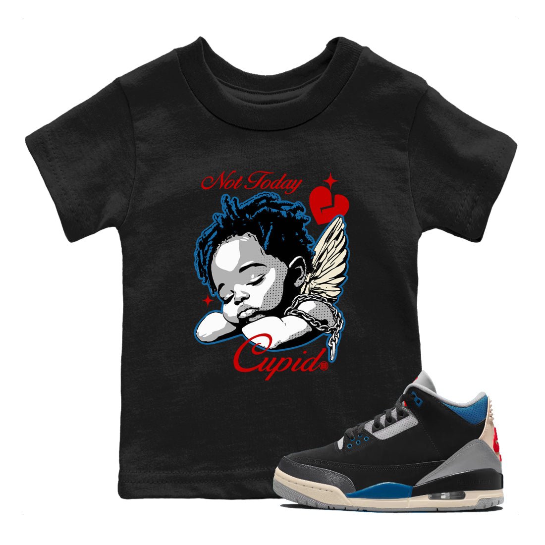 AJ3 Rare Air Graphic shirts Not Today Cupid shirts Air Jordan 3 Rare Air best t-shirts to wear with jordans SNRT Sneaker Tees Youth Baby Black 1 tee