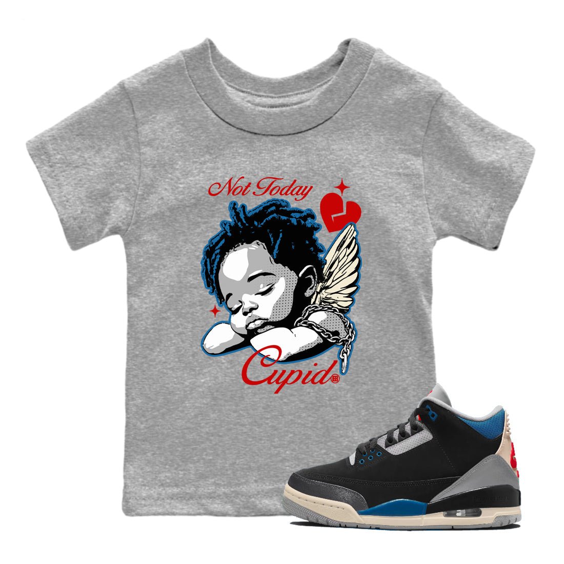 AJ3 Rare Air Graphic shirts Not Today Cupid shirts Air Jordan 3 Rare Air best t-shirts to wear with jordans SNRT Sneaker Tees Youth Baby Heather Grey 1 tee