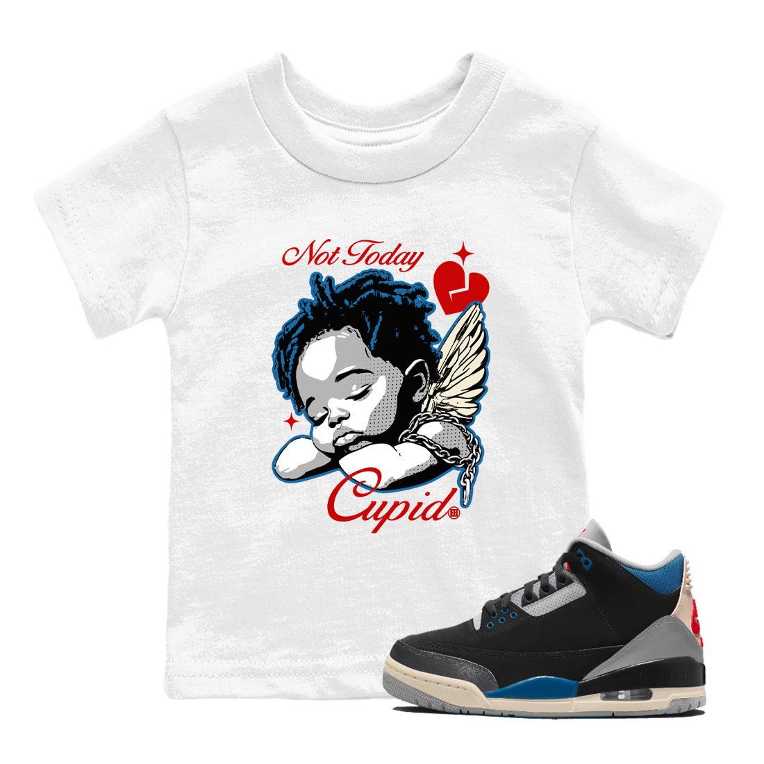 AJ3 Rare Air Graphic shirts Not Today Cupid shirts Air Jordan 3 Rare Air best t-shirts to wear with jordans SNRT Sneaker Tees Youth Baby White 1 tee