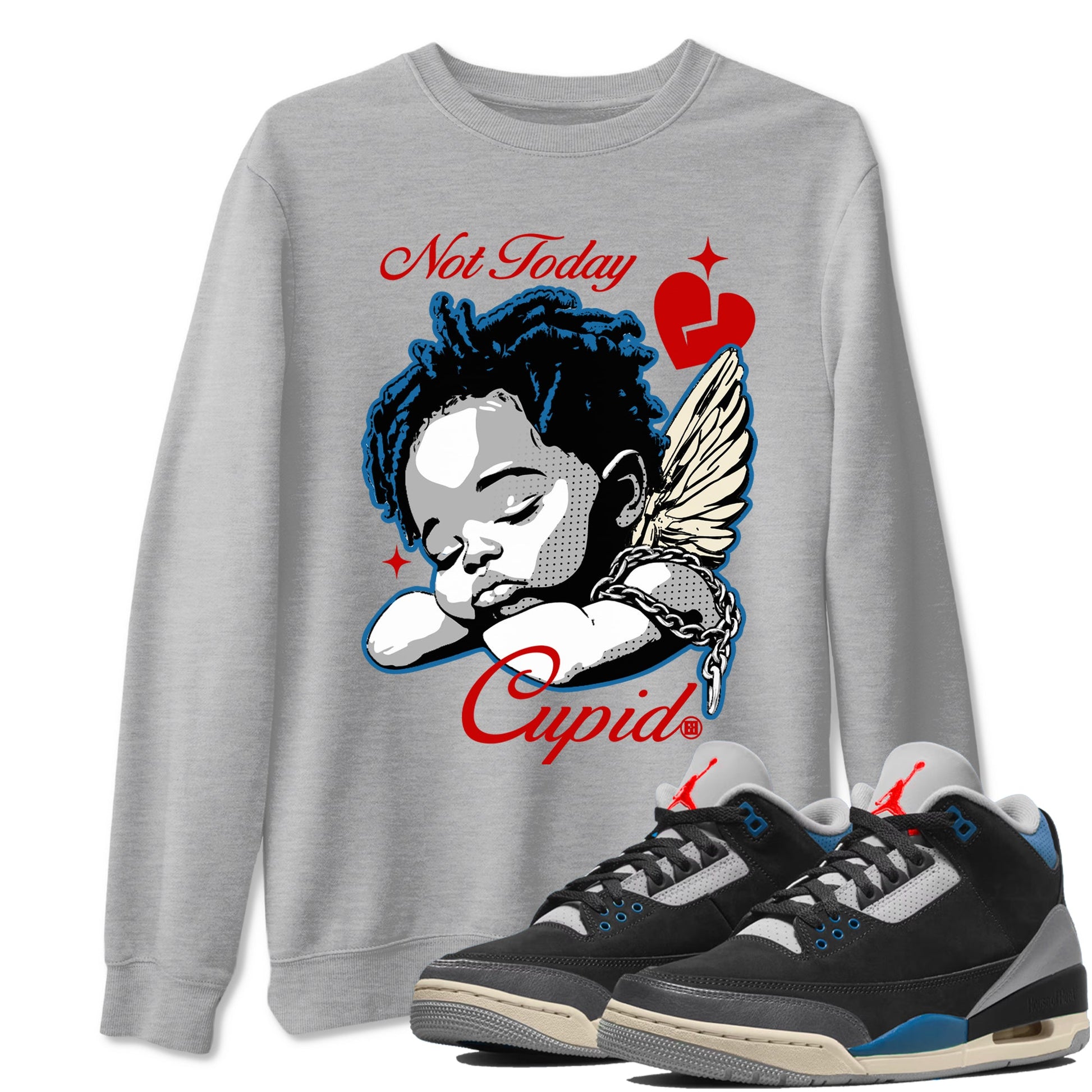 AJ3 Rare Air Graphic shirts Not Today Cupid shirts Air Jordan 3 Rare Air best t-shirts to wear with jordans SNRT Sneaker Tees unisex cotton Heather Grey 1 shirts
