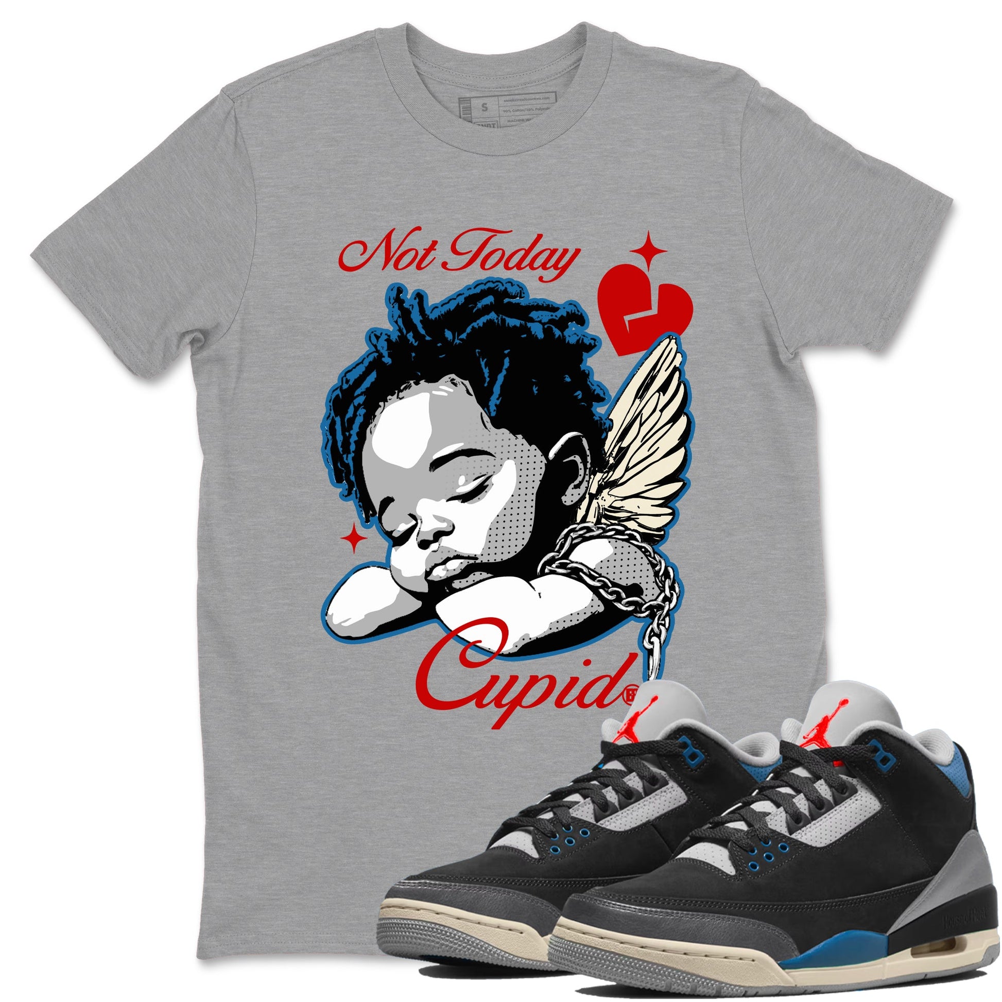 AJ3 Rare Air Graphic shirts Not Today Cupid shirts Air Jordan 3 Rare Air best t-shirts to wear with jordans SNRT Sneaker Tees unisex cotton Heather Grey 1 shirts