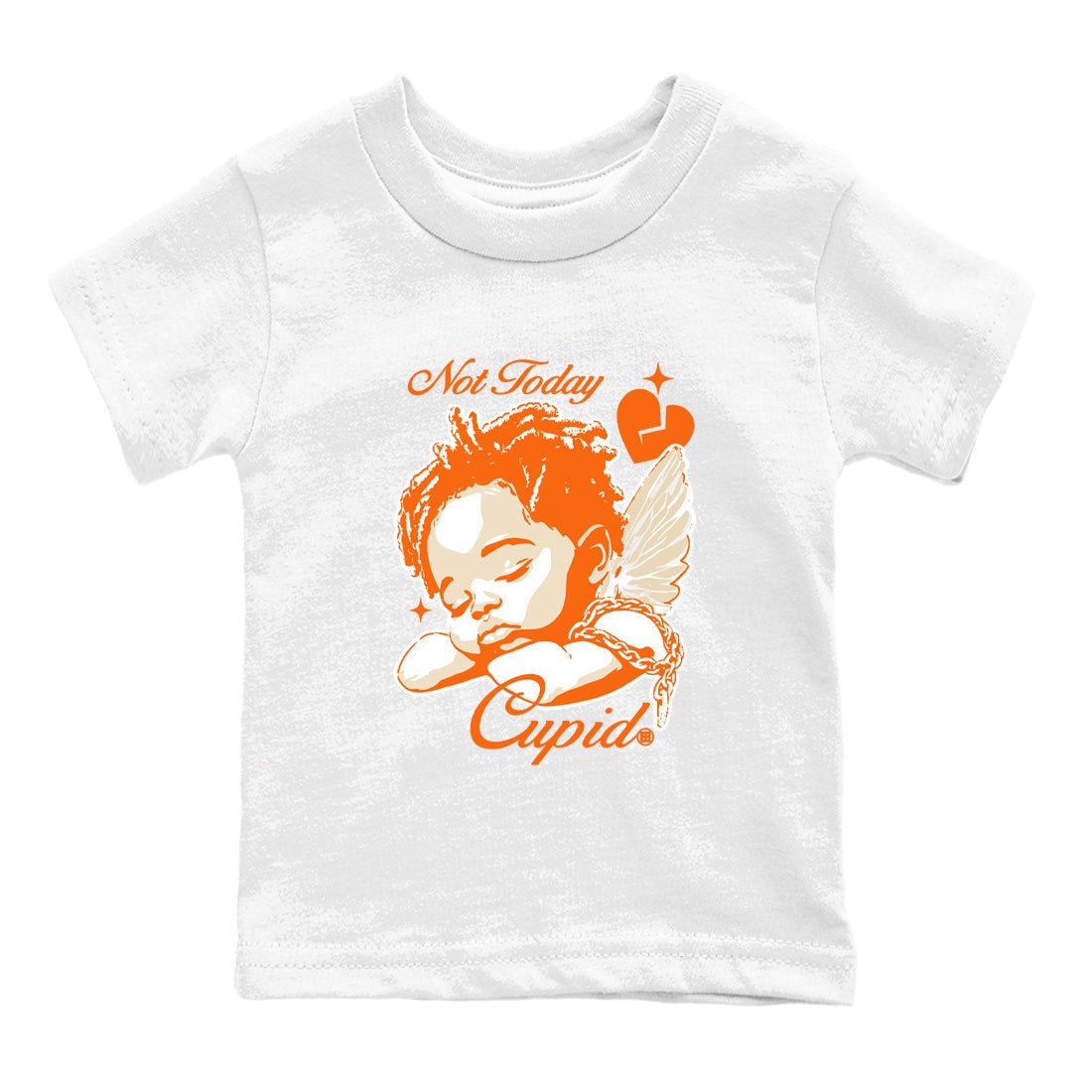 Not Today Cupid baby and kids t-shirt crafted for little sneakerheads to shine with the Air Jordan 3 Starfish sneakers, displayed in White 2.