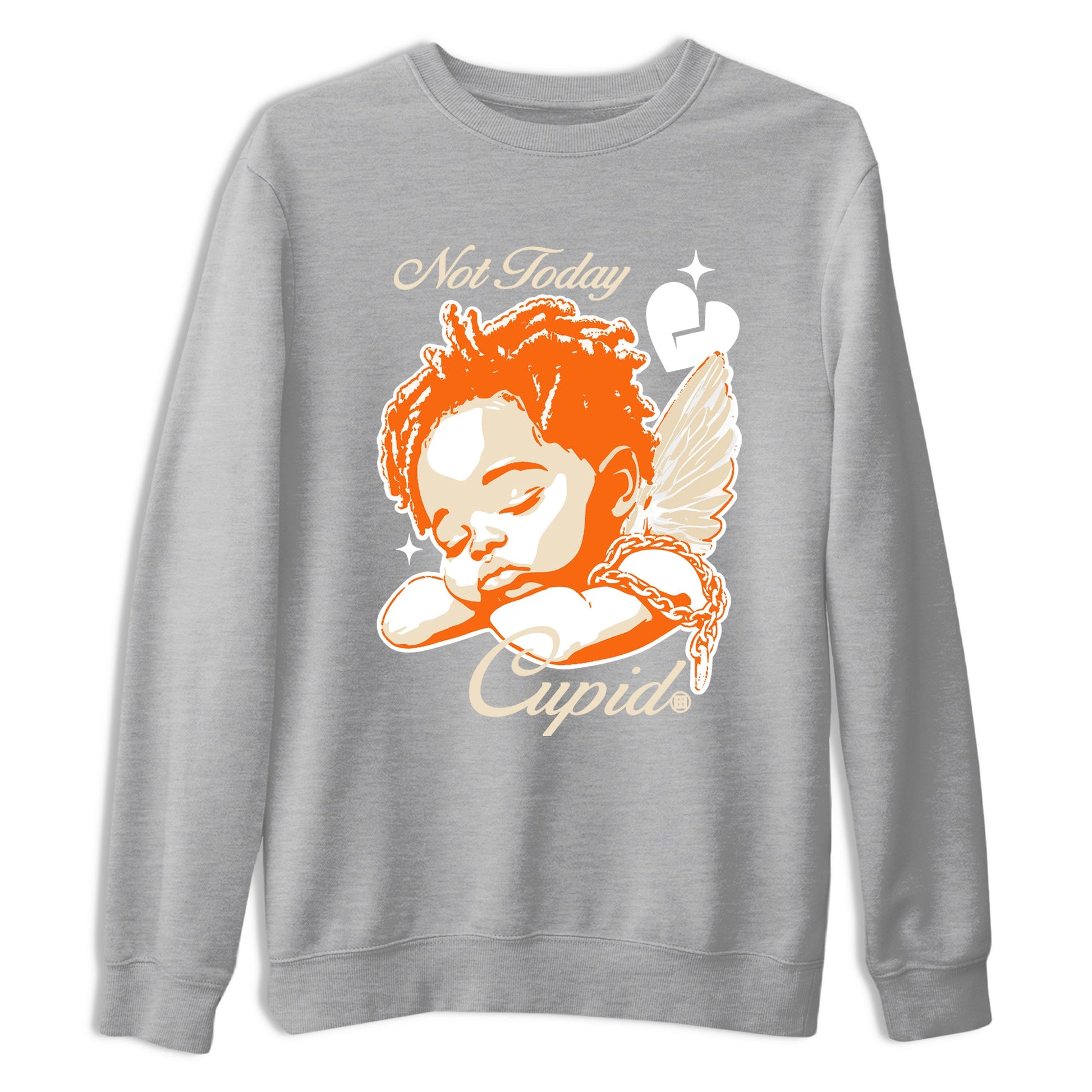 Not Today Cupid sneaker match t-shirt styled to complete your fit with the Air Jordan 3 Starfish sneakers, shown in Heather Grey 2.