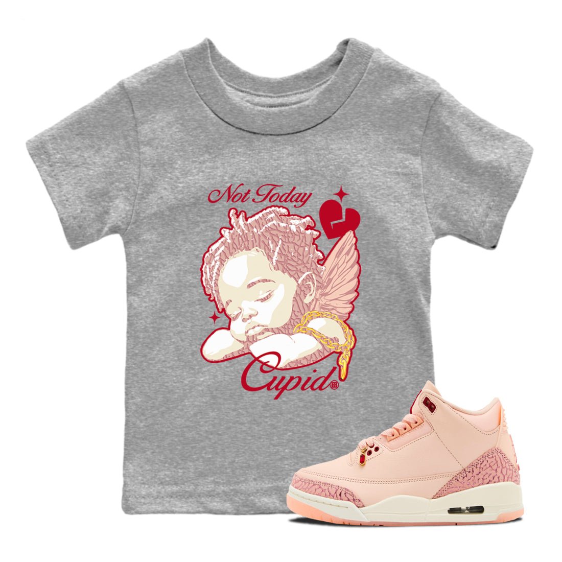 Air Jordan 3 "Treat Yourself" Washed Coral shirts to Special Valentine's Day Not Today Cupid sneaker match tees Jordan 3 Valentine's Day best t shirts to wear with jordans SNRT Sneaker Tees Youth Baby Heather Grey 1 tee