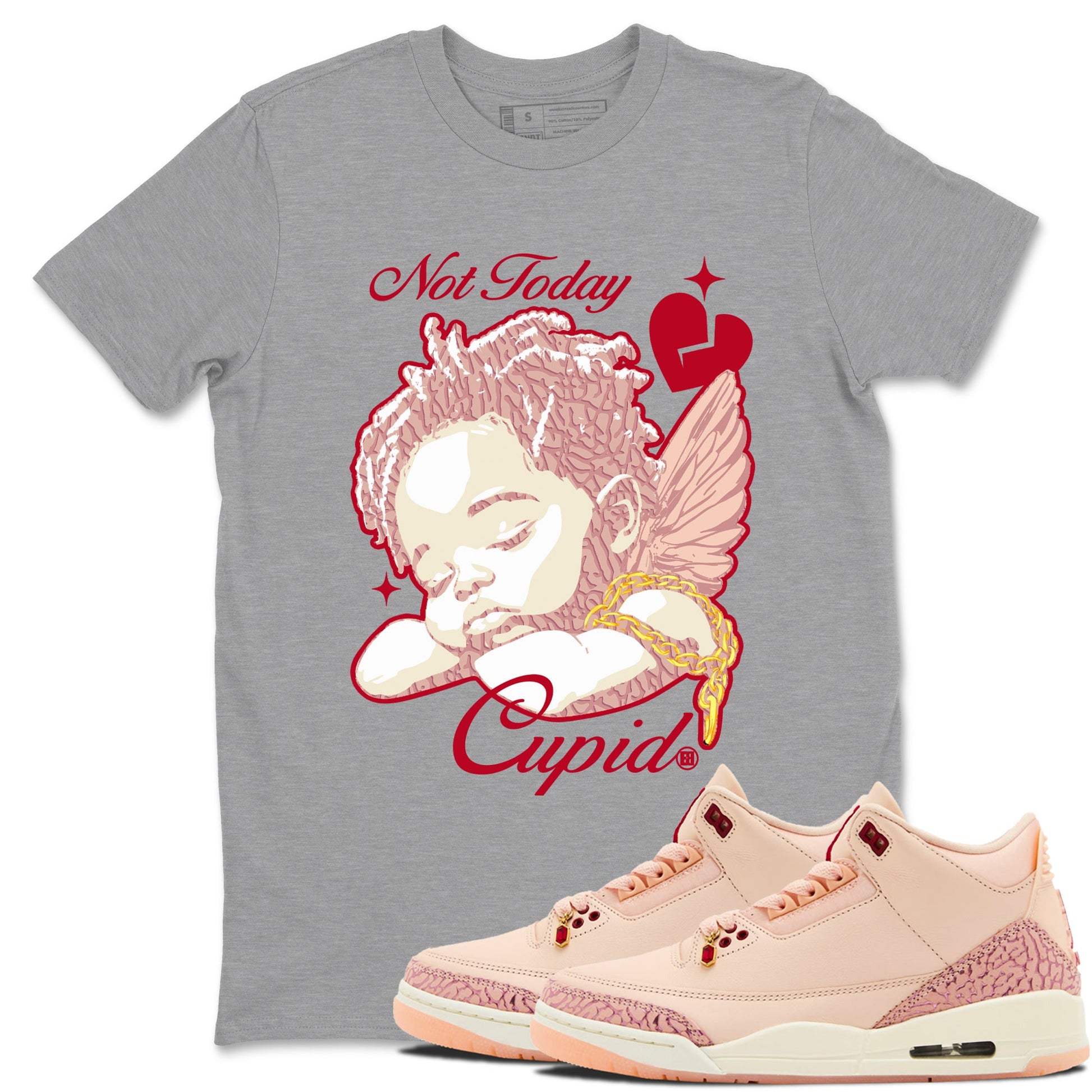 Air Jordan 3 Valentines Day shirts to Special Valentine's Day Not Today Cupid sneaker match tees Jordan 3 Valentine's Day best t shirts to wear with jordans SNRT Sneaker Tees unisex cotton Heather Grey 1 shirts