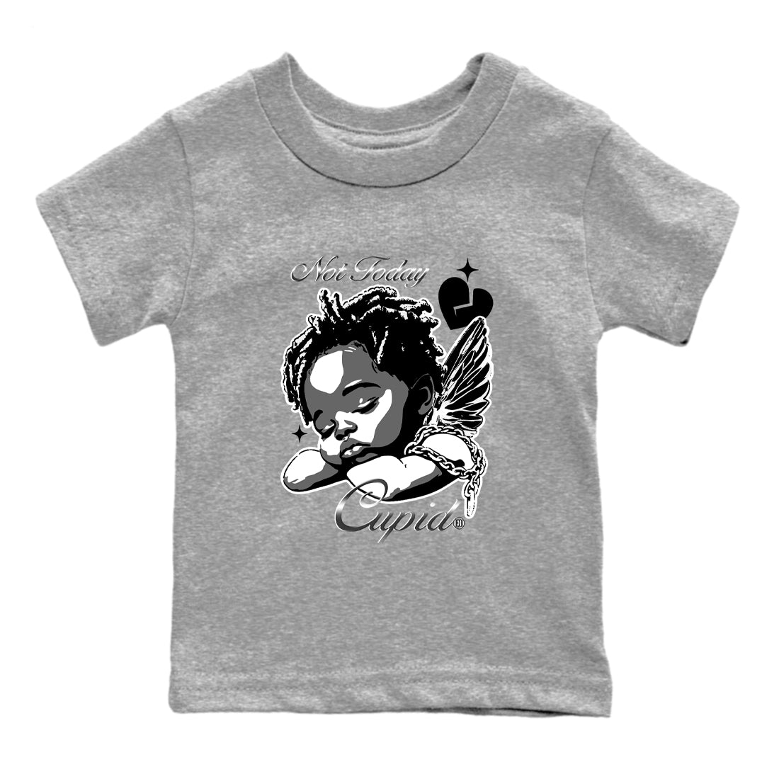 4s Black Cat Sneaker match tees – Sneaker Tees To Match Air Jordan 4 Black Cat Shoes – Not Today Cupid Kids T-Shirt Heather Grey 2