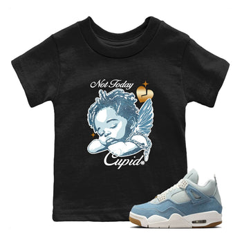 Sneaker match tees – Sneaker Tees To Match 4s Worn Blue Air Jordan 4 Denim Shoes – Not Today Cupid Kids T-Shirt Black 1