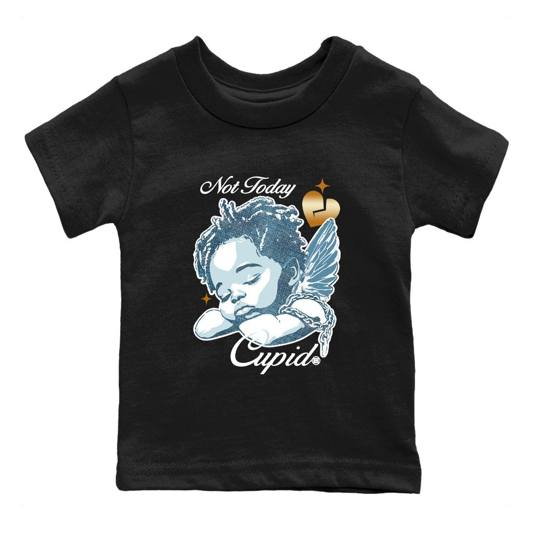 Sneaker match tees – Sneaker Tees To Match 4s Worn Blue Air Jordan 4 Denim Shoes – Not Today Cupid Kids T-Shirt Black 2