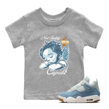 Sneaker match tees – Sneaker Tees To Match 4s Worn Blue Air Jordan 4 Denim Shoes – Not Today Cupid Kids T-Shirt Heather Grey 1
