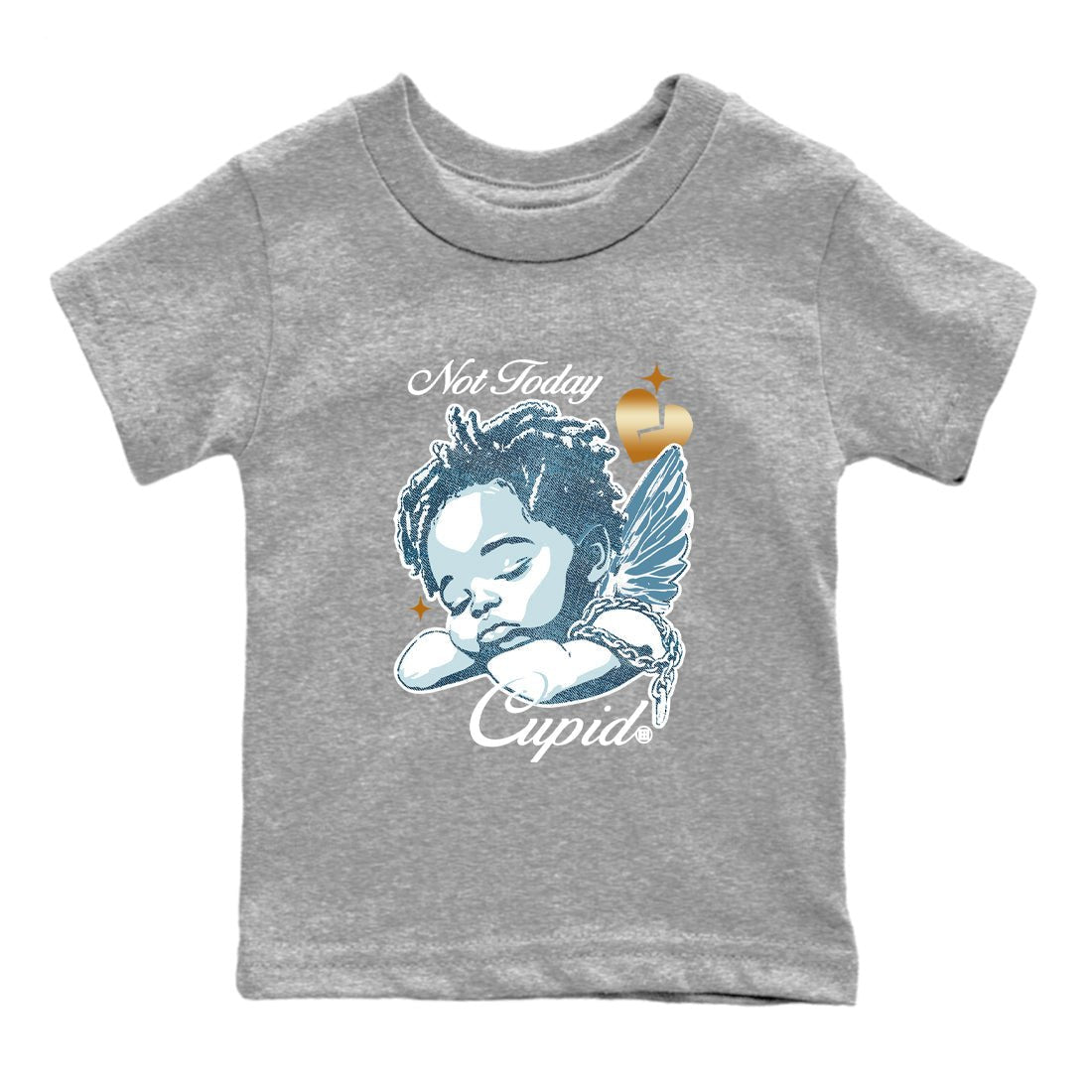 Sneaker match tees – Sneaker Tees To Match 4s Worn Blue Air Jordan 4 Denim Shoes – Not Today Cupid Kids T-Shirt Heather Grey 2