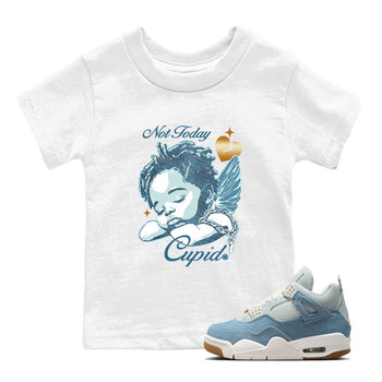 Sneaker match tees – Sneaker Tees To Match 4s Worn Blue Air Jordan 4 Denim Shoes – Not Today Cupid Kids T-Shirt White 1