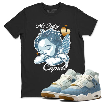 Sneaker match tees – Sneaker Tees To Match 4s Worn Blue Air Jordan 4 Denim Shoes – Not Today Cupid Tee Black 1
