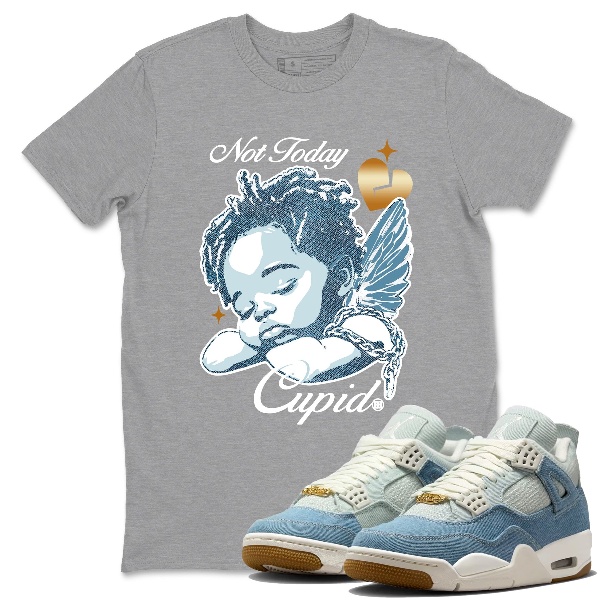 Sneaker match tees – Sneaker Tees To Match 4s Worn Blue Air Jordan 4 Denim Shoes – Not Today Cupid Tee Heather Grey 1