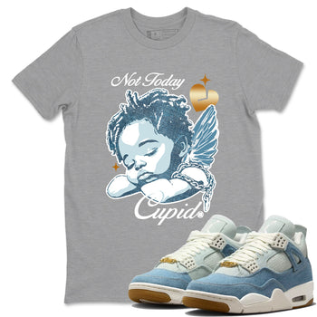Sneaker match tees – Sneaker Tees To Match 4s Worn Blue Air Jordan 4 Denim Shoes – Not Today Cupid Tee Heather Grey 1