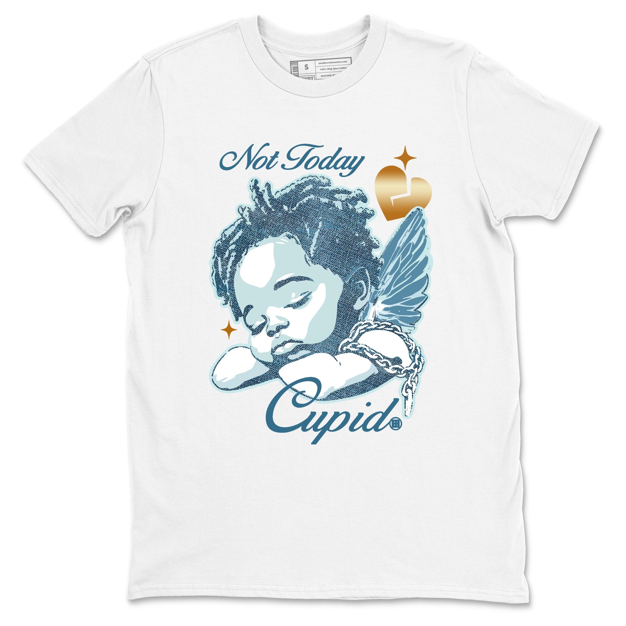 Sneaker match tees – Sneaker Tees To Match 4s Worn Blue Air Jordan 4 Denim Shoes – Not Today Cupid Tee White 2