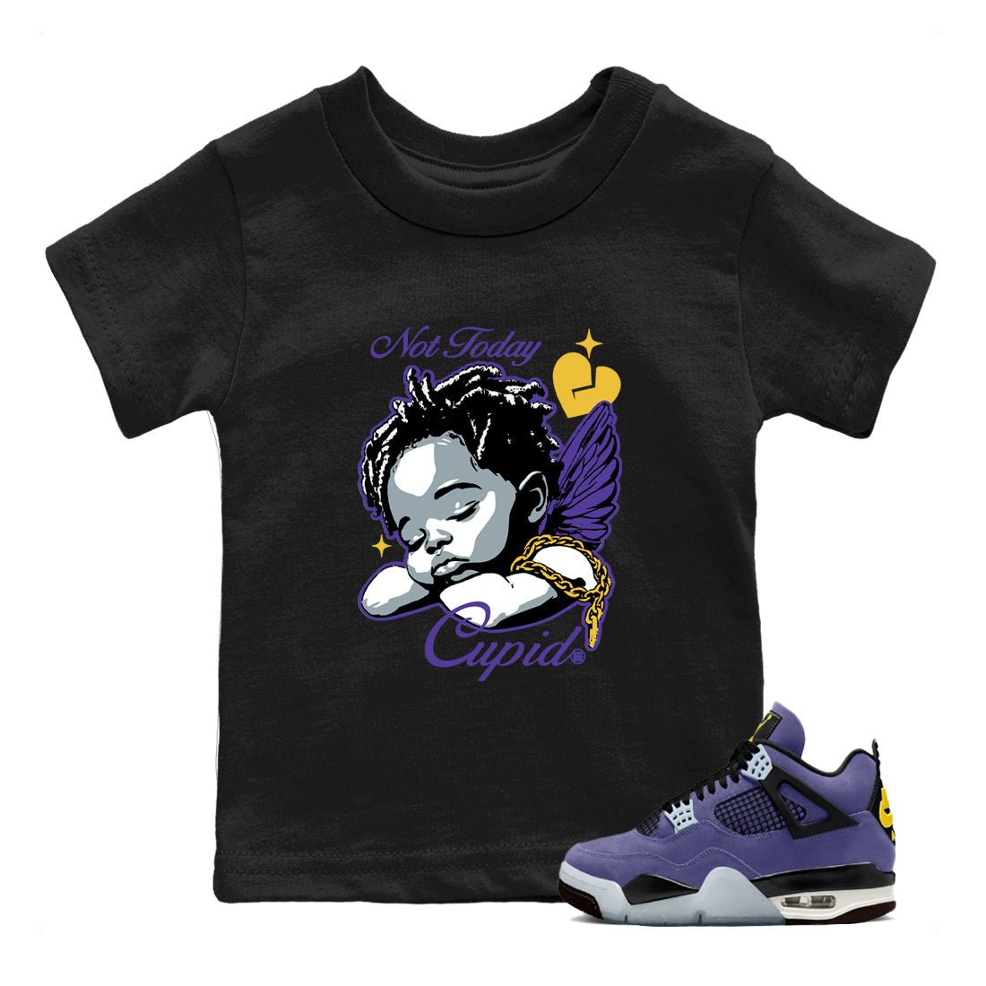Best Sneakerfits graphic tee – Los Angeles Basketball Tees To Match Air Jordan 4 Lakeshow – Not Today Cupid Kids T-Shirt Black 1