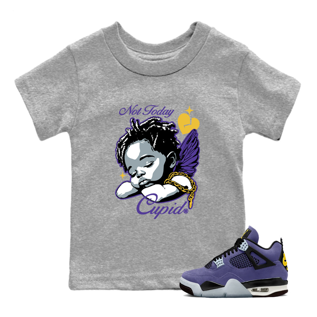 Best Sneakerfits graphic tee – Los Angeles Basketball Tees To Match Air Jordan 4 Lakeshow – Not Today Cupid Kids T-Shirt Heather Grey 1